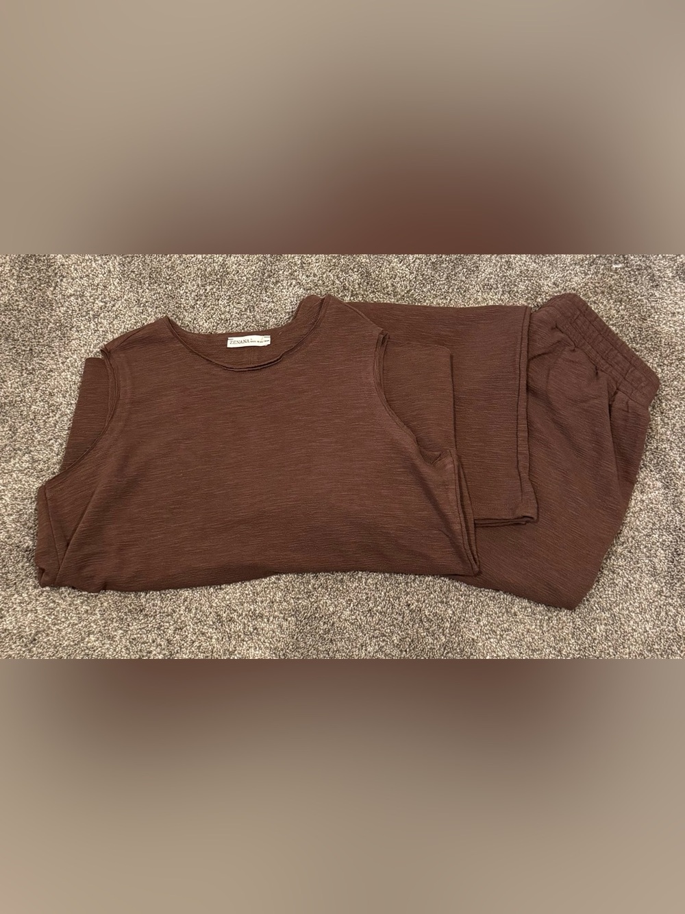 New Release Zenana 2 piece set Comfy Tank & Wide-Leg Lounge Pants Brown Large